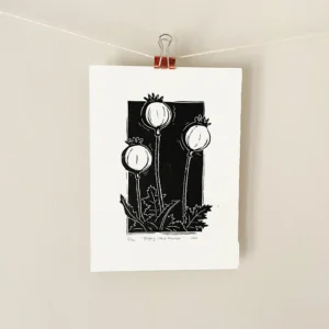 Poppy Seed Head Linocut Print – Botanical Wall Art