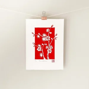 Plum Blossom Linocut Print – Botanical Floral Wall Art