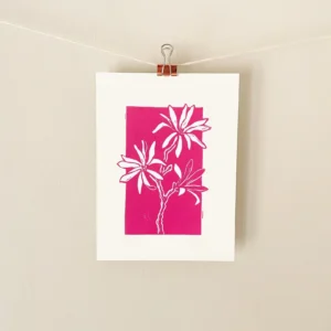 Star Magnolia Linocut Print – Botanical Floral Wall Art