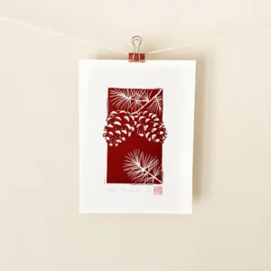 Pinecones Linocut Print – Botanical Wall Art