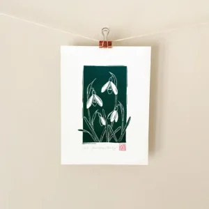 Snowdrop Linocut Print – January Birth Flower